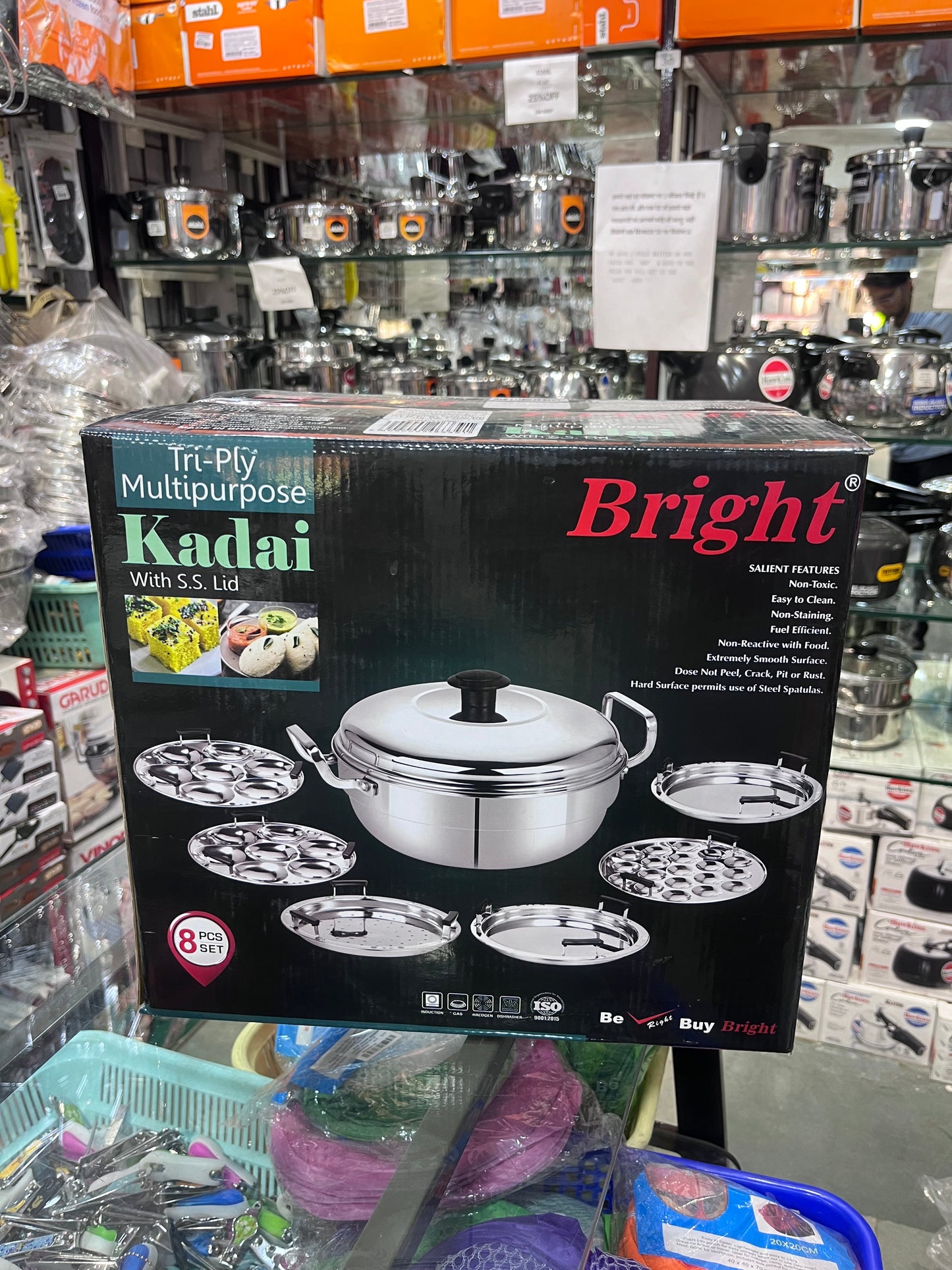 BRIGHT Triply Multi Kadai Fast Cooking | Triple Layer Stainless Steel | Great Heat Retention | Ideal for Cooking on Gas and Induction