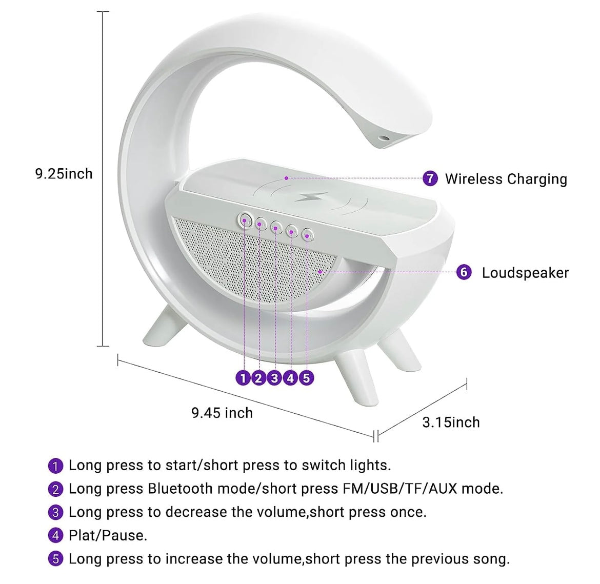 G-Shape wireless LED Lamp,Charger,Speaker