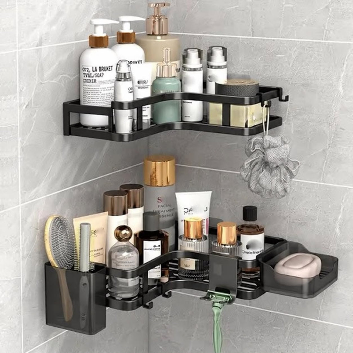 2-Tier Corner Bathroom Rack | Space Saving Bathroom Organizer