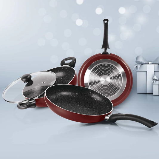 MILTON PROCOOK | GRANITO SET 4PC | FRYPAN/KADHAI/TAVA/GLASS LID