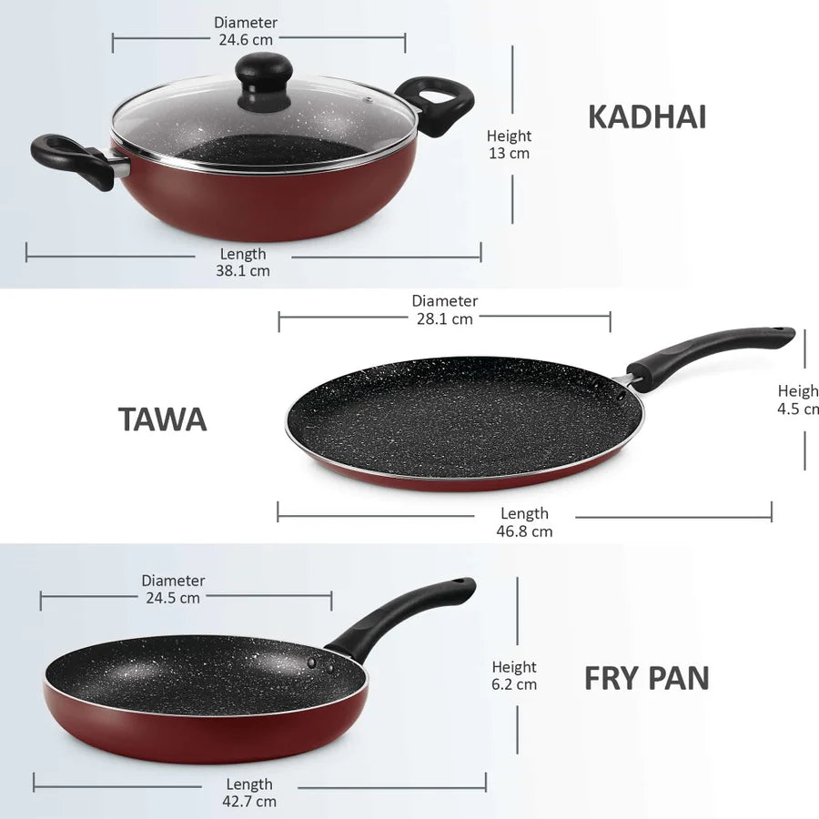 MILTON PROCOOK | GRANITO SET 4PC | FRYPAN/KADHAI/TAVA/GLASS LID