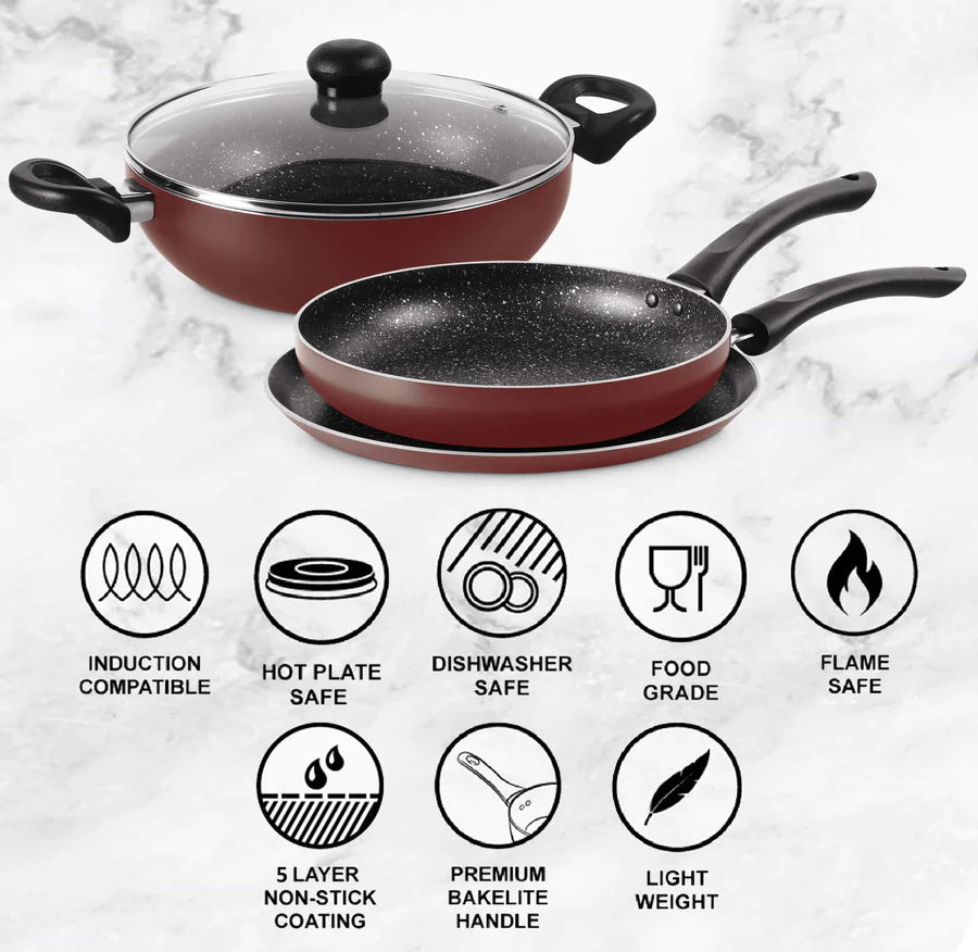 MILTON PROCOOK | GRANITO SET 4PC | FRYPAN/KADHAI/TAVA/GLASS LID